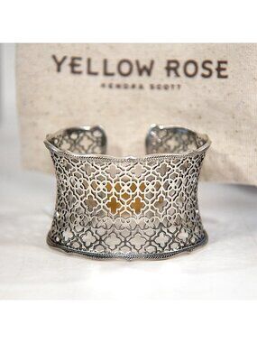 Kendra Scott Yellow Rose Candice Vintage Silver Filigree Large Cuff Bracelet NWT
